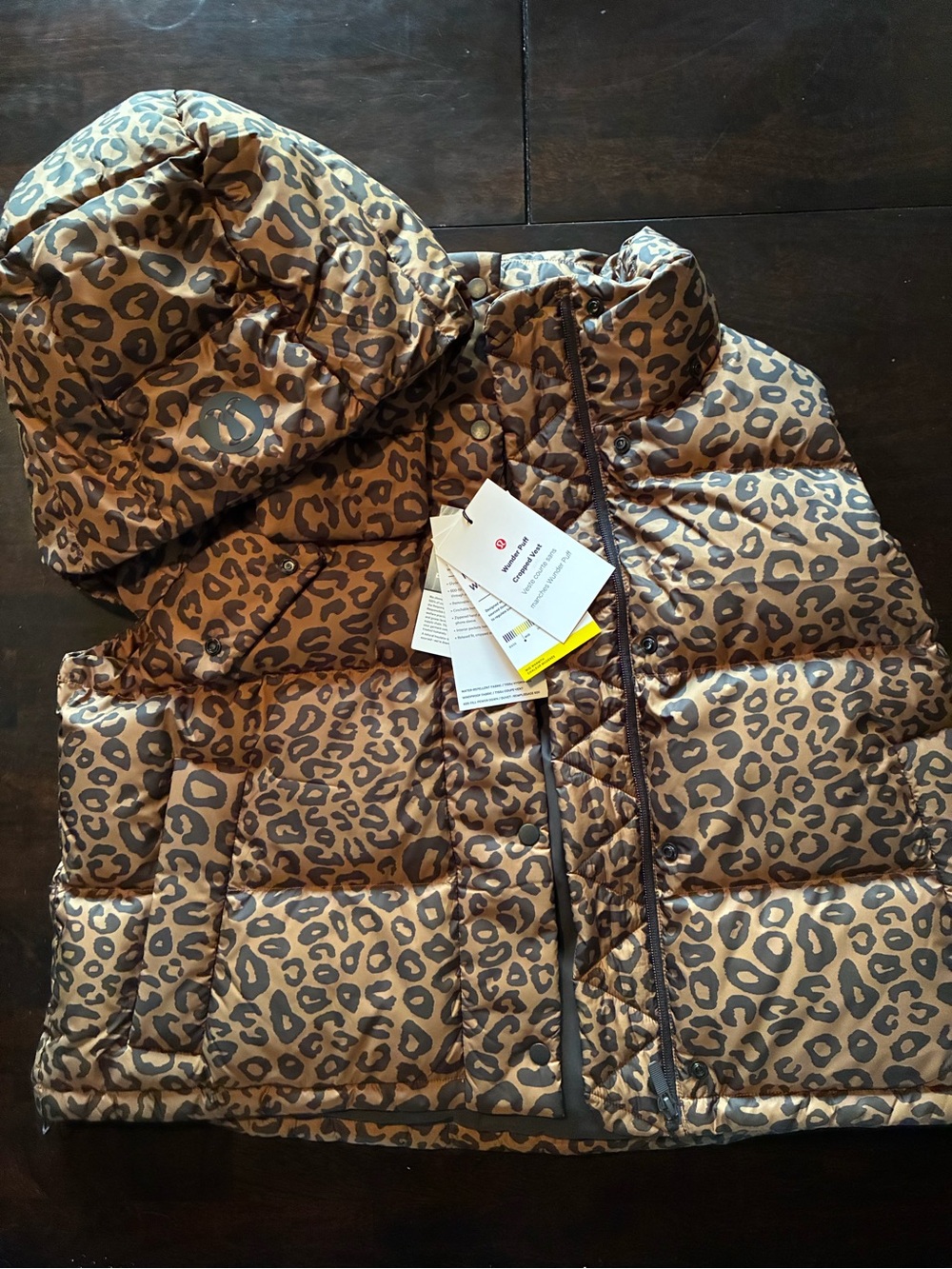 NWT Lululemon Wunder Puff Cropped Vest Leopard Khaki Size 10 - Picture 4 of 11